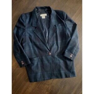 Vintage Retro Twee Academia Blazer Black‎ Blue Plaid Tartan Wool Bl | Vtg 11/12